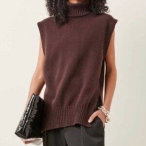 Frankie Shop brown wool turtleneck split hem vest size small